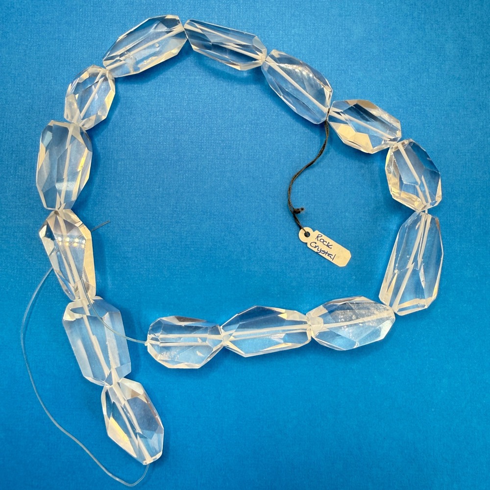 Rock Crystal Quartz Faceted Coffin Lozenge 1" Beads Clear Natural Stone